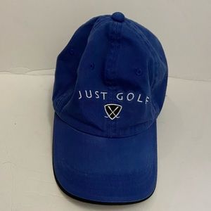 Blue "Just Golf" hat.  Perfect ball cap for golfing!